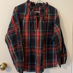 JCrew Holiday Plaid puff sleeve New without tags, festive winter blouse
